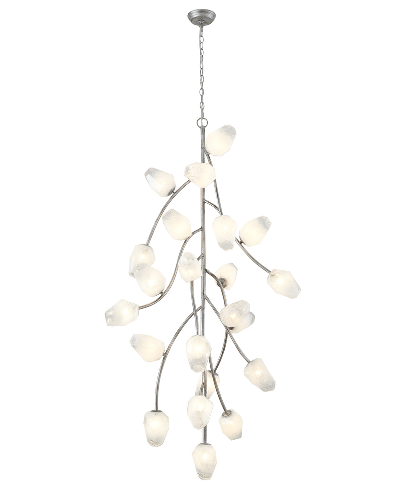 22-Light antique silver iron frame chandelier with white glass shades